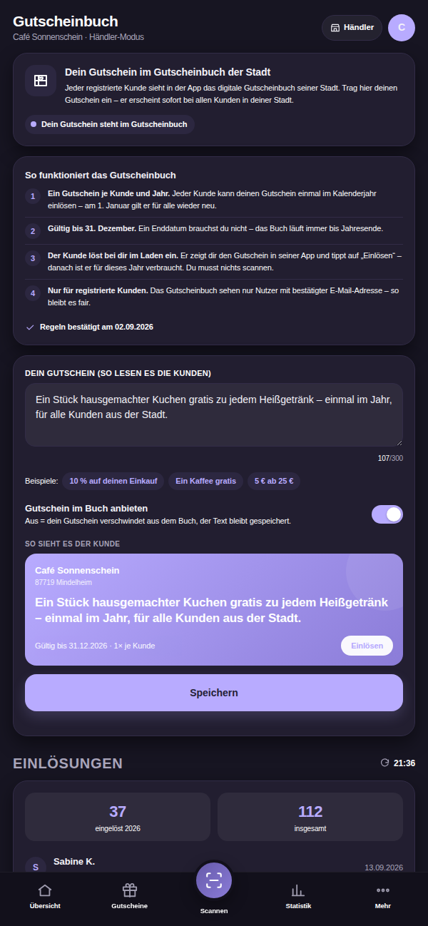 Manager: Gutscheinbuch: dein Gutschein für alle Kunden der Stadt.